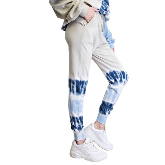 Easel TIE DYE BOTTOM TERRY KNIT JOGGER PANTS SAGE/BLUE 100% CTN Lightweight - Picture 3 of 7